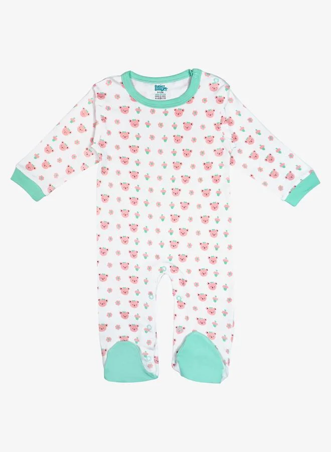 Babies Basic 5-Piece 100% Cotton Bib, Romper, Mittens, Cap and Sleepsuit Set